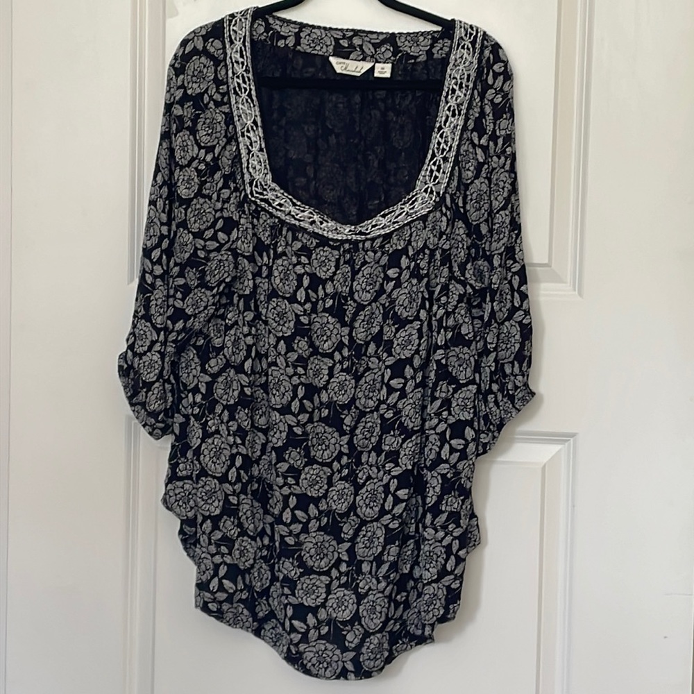 Caffe Marrahesh Black Floral Embroidered Top 3X Boho Peasant Blouse